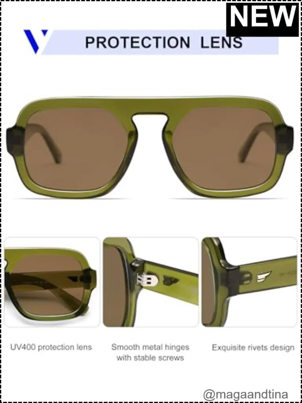 Retro Square Aviator Sunglasses UV400 Protection Oversized Frame Unisex